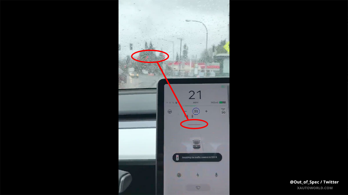 Tesla Autopilot stopping for red lights with anticipation.