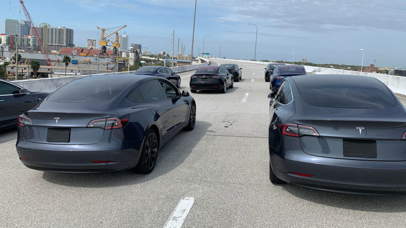 Filming for Tesla Model 3 autonomous fleet for a Netflix movie.