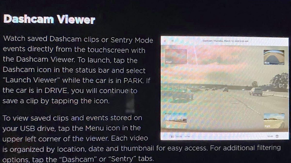 Sentry Mode clips can now be watched inside the car with Dashcam Viewer.