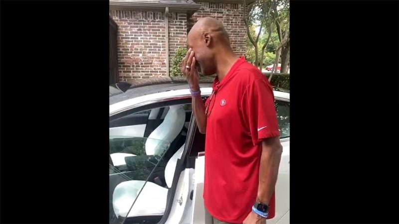 NFL gifts his father a new Tesla Model 3 on Fathers' Day.