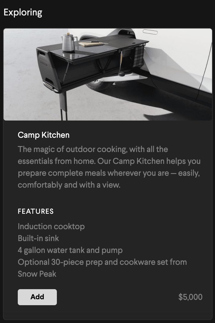 Rivian R1T Camp Kitchen option.